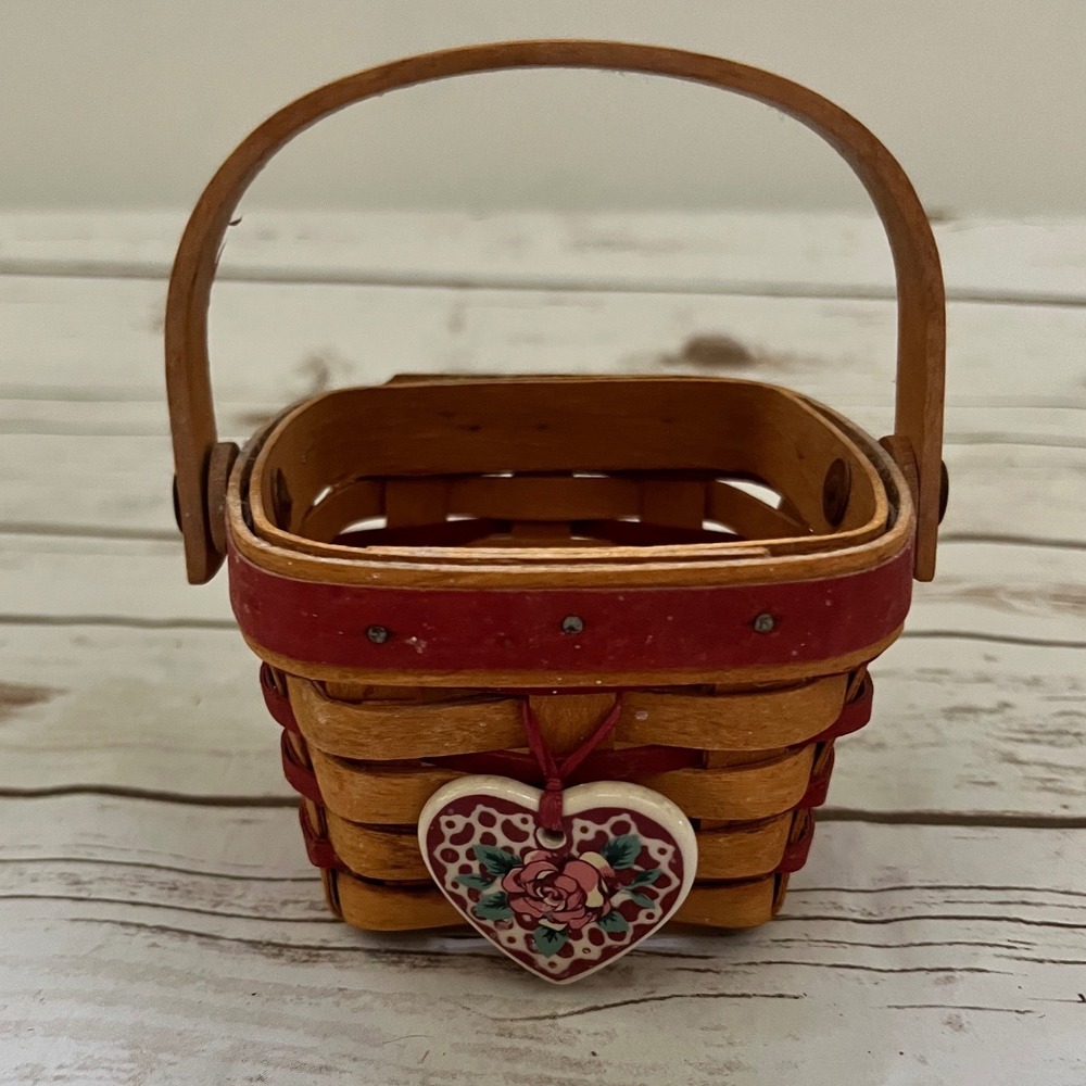 Longaberger Basket Red Natural Woven Heart Charm 1999 Mini Small